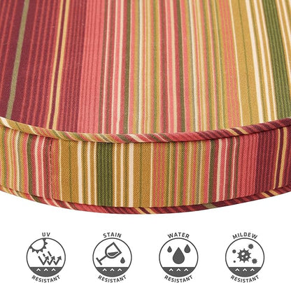 Set of 2 Outdoor 18 inch Round Patio Dining Chair Pads – Comfortable Fiber-Filled Seat Cushions with Ties, Reversible Polyester Fabric - Kinnabari Stripe