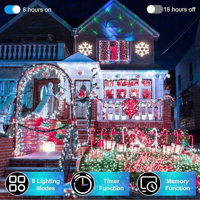 492FT Outdoor Christmas Lights, 1300 LED Super Long String Lights 8 Lighting Modes & Timer Memory, Outsite Waterproof Light Strings for Xmas Tree Garden Wedding Party Holiday Decorations Cool White