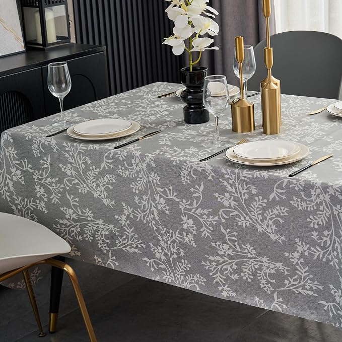 LIBERECOO Vinyl Tablecloth with Flannel Backing Indigo Botanical Charm, Waterproof, Wipeable, Durable Table Cover 4 Colors, 4 Sizes, Rectangular 54x72 Inch