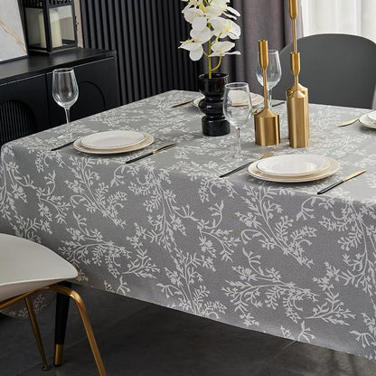 LIBERECOO Vinyl Tablecloth with Flannel Backing Indigo Botanical Charm, Waterproof, Wipeable, Durable Table Cover 4 Colors, 4 Sizes, Rectangular 54x72 Inch