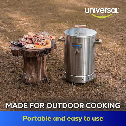 Universal 20-pound Stainless Steel (25-servings) Charcoal Barrel Smoker with Thermometer & Airlock system - 20.5"x 29.6" x ⌀15.5", 2 in 1 Vertical Grill and Smoker, Slow Cooking Barrel