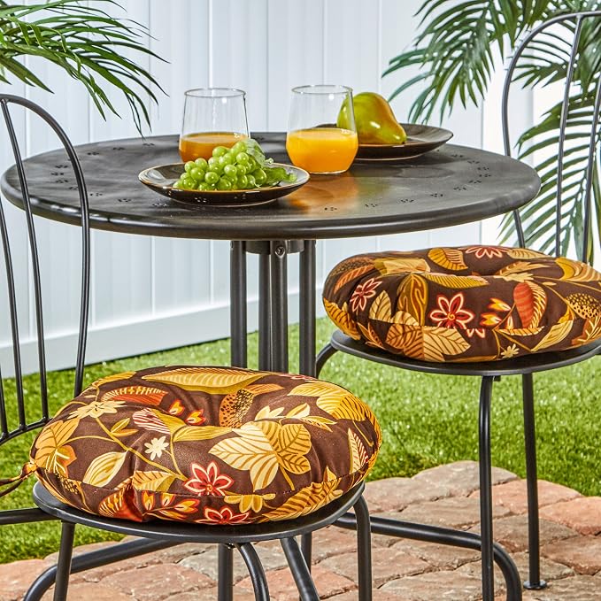 Greendale Home Fashions 15-inch Outdoor Round Bistro Seat Cushion, 2 Count (Pack of 1), Russet Floral