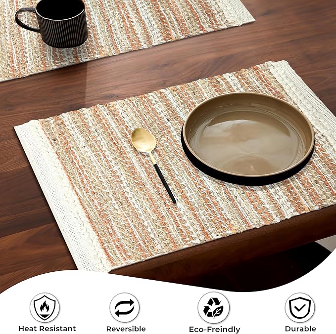 Hausattire Woven Table Placemats Set of 4 - Rust, Jute Boho Outdoor Table Mats for Kitchen Dining Decoration | Easy Clean Heat Resistant Farmhouse Dinner Spring Easter Placemat - 13x19 Inch