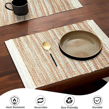 Hausattire Woven Table Placemats Set of 4 - Rust, Jute Boho Outdoor Table Mats for Kitchen Dining Decoration | Easy Clean Heat Resistant Farmhouse Dinner Spring Easter Placemat - 13x19 Inch