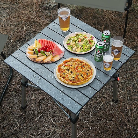 Folding Camping Table, Portable Lightweight Beach Tables for Sand Foldable, Aluminum Roll-up Folding Square Table for Outdoor Camping, Picnic, Card, Travel