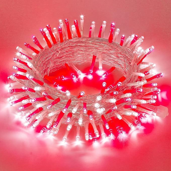 JMEXSUSS 200 LED Red and White String Lights Indoor Outdoor | 66ft Christmas Lights Indoor Clear Wire Plug in for Bedroom Tree Christmas Graduation Party Decorations