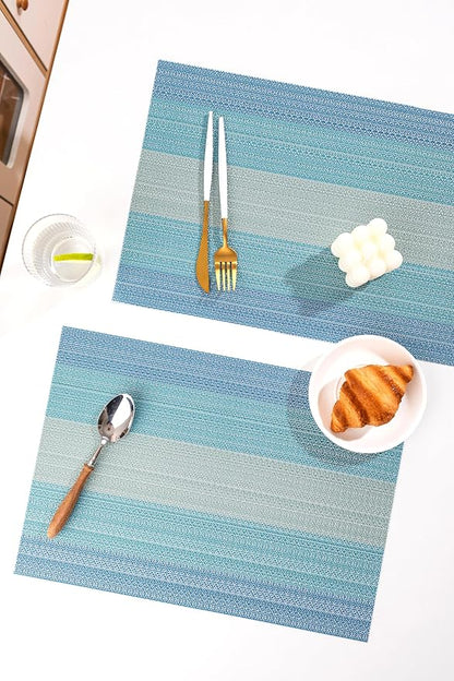 LEXMORE Placemats Set of 8 Vinyl/Plastic Woven Place Mats for Kitchen Table Indoor/Outdoor Washable Placemat Wipeable Dining Table Mats(Ocean Geode)
