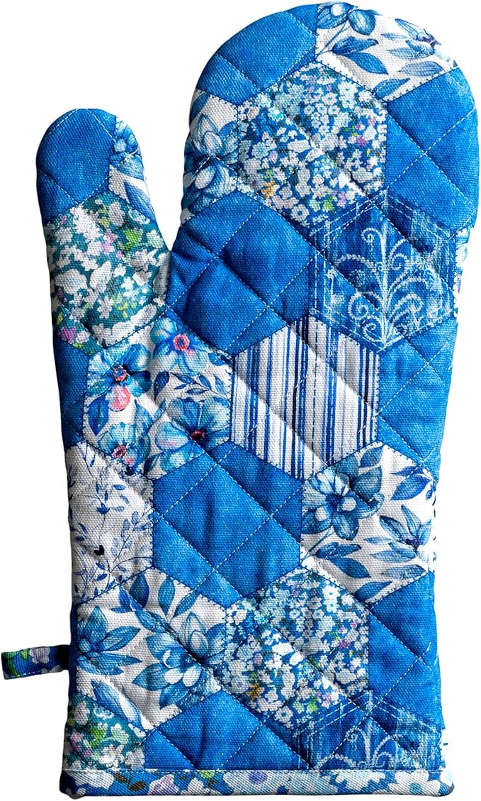 Maison d'Hermine Oven Gloves 100% Cotton Oven Mitt 7" x 13" with Loop Heat Resistant BBQ Cooking Gloves Baking Grilling Kitchen Hotel Home Farmhouse Spring Summer (Pack of 1, Summer Blues)