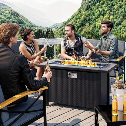 45in Fire Table, Propane Fire Pit with Glass Wind Guard and Rain Cover, Outdoor Firepit Table 50000 BTU 3-in-1 Fire Table for Patio/Yard/Balcony, Gray Tabletop