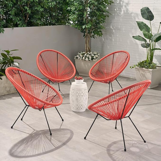 Christopher Knight Home Outdoor Hammock Weave Chair with Steel Frame (Set of 4) - Orange and Black