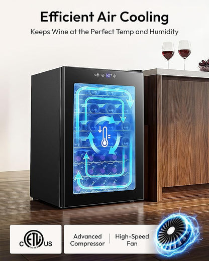 EUHOMY 45 Bottle Wine Cooler Refrigerator, Wine Fridge with Glass Door for Red, White and Champagne, Mini Fridge with Adjust Temperature for Home Kitchen Bar 4.5 Cu.ft, Black