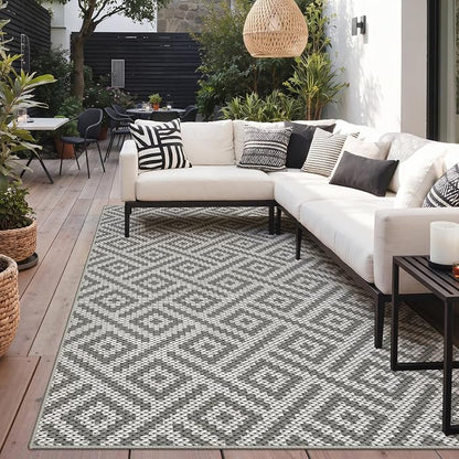 GENIMO Outdoor Rug, Waterproof Plastic Rugs for Patio, 5'x8' Cloud Grey | Outside Larger Modern Carpet Mat for Porch Decor, Deck, Balcony, Camping, RV, Backyard, Picnic, Beach, Reversible, Foldable