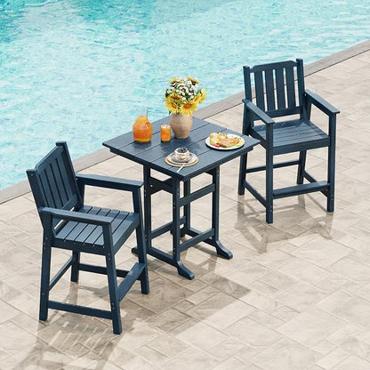 Garvee 3-Piece Outdoor Adirondack Bar Set, Patio Bar Table with 2 Bar Chairs, HDPE All-Weather Patio Bar Furniture Set with Umbrella Hole, for Balcony, Backyard, Poolside, Bistro
