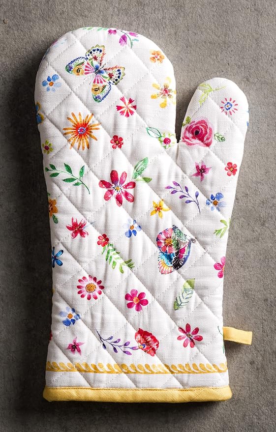 Maison d'Hermine Oven Gloves 100% Cotton Oven Mitt (7" x 13", Pack of 1) | With Loop Heat Resistant BBQ Cooking Gloves Baking Grilling Kitchen Handling Hot Pans Spring Summer - Happy Florals - Sweety