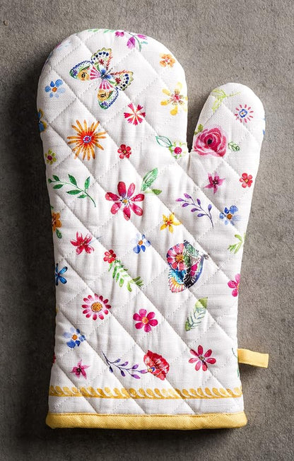 Maison d'Hermine Oven Gloves 100% Cotton Oven Mitt (7" x 13", Pack of 1) | With Loop Heat Resistant BBQ Cooking Gloves Baking Grilling Kitchen Handling Hot Pans Spring Summer - Happy Florals - Sweety