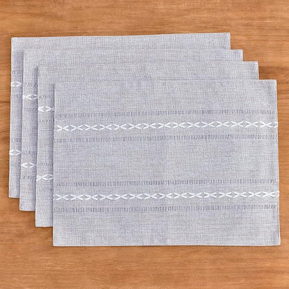Wracra Cotton Linen Place Mats, Grey Embroidered Placemats Set of 8 | Placemats 12 x 18 Inch; Cotton Linen Woven Fabric; Heat Resistant Table Mats; Raised Embroidered Hollow Design