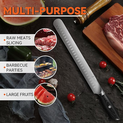 TUO Carving Knife, 12 inch Brisket Knife for Cutting Smoked Meat, Slicing Through Roast, High Carbon German Steel, Ergonomic Handle, BBQ Gifts - Falcon Series
