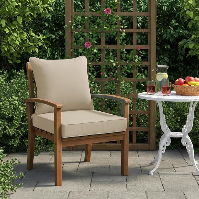 Summsun Outdoor Chair Cushions, 24 x 24 Inch, Cream | Backrest & Deep Seat Cushion, Water Resistant, Removable Cover, Replacement Cushions Pad for Patio Furniture, Garden