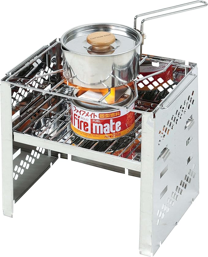 Captain Stag UY-7021 3-in-1 Barbecue Stove, Collapsible Kamado Grill, 3 Adjustable Heights, Stainless Steel, Bag Included, Silver