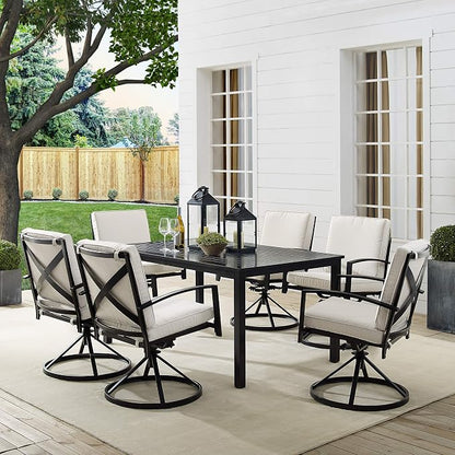 Crosley Furniture Kaplan 7-Piece Outdoor Dining Set for 6, Patio Table and Chairs for Backyard, Deck, Oiled Bronze with Oatmeal Cushions