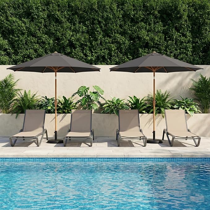 9ft Outdoor Patio Umbrella, Market Table Umbrella with Crank and Easy Push Button Tilt, Wood Grain Frame, UPF 50+ for Pool, Garden, Deck, Backyard