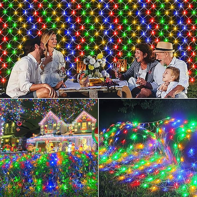 HEYFUNi 192 LED Net Lights Outdoor Mesh Lights,8 Modes Net Light for Bushes Plug in, Waterproof Christmas Net String Light for Bushes Ceiling Wedding Indoor Outdoor(9.8ft x 6.6ft,Multicolor)