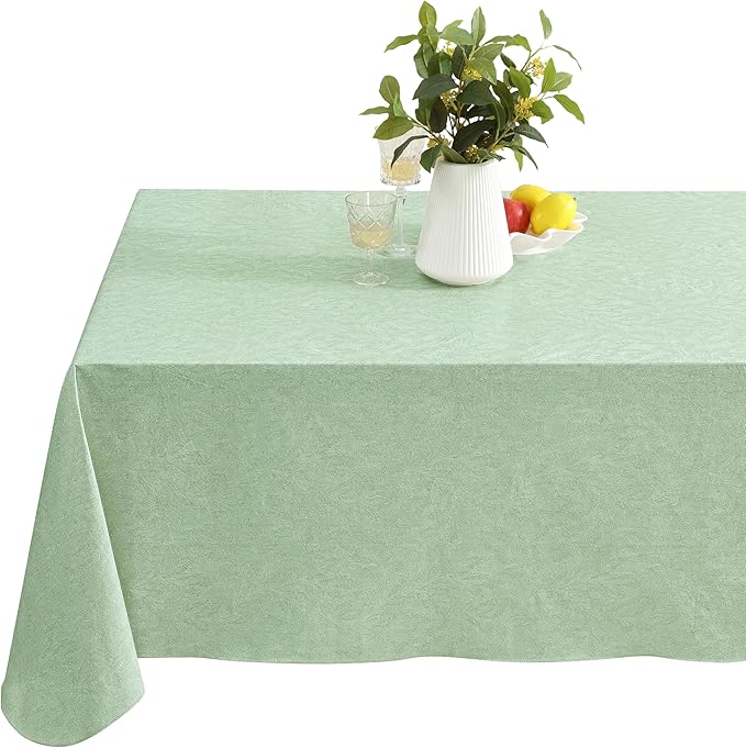 Newbridge Napa Leaf Sage Green Vinyl Flannel Backed Tablecloth, 60 x 102 Inch Rectangle, Hotel Quality Waterproof Indoor Outdoor Table Cover for Kitchen, Patio, Dining, BBQ