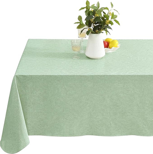 Newbridge Napa Leaf Sage Green Vinyl Flannel Backed Tablecloth, 60 x 84 Inch Rectangle, Hotel Quality Waterproof Indoor Outdoor Table Cover for Kitchen, Patio, Dining, BBQ