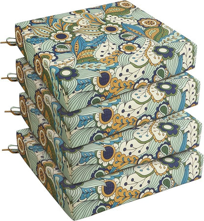 Outdoor Chair Cushions, Set of 4, 24"*24"*4", Water Resistant, Sun Flower | High-Density Foam Patio Cushions with Ties, UV & Fade Resistant, Square Corner Seat Cushions for Outdoor Furniture