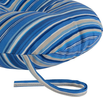 Greendale Home Fashions Steel Blue Stripe Outdoor 15-inch Bistro Seat Cushion, Set of 4