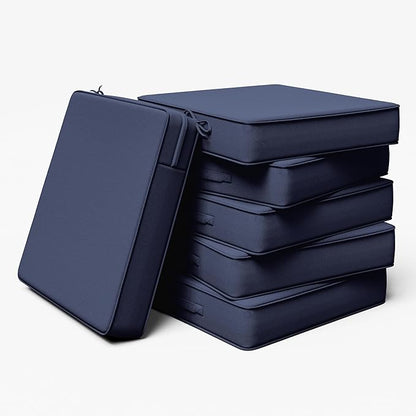 Outdoor Chair Cushion 24 x 24 x 5 Inches Patio Furniture Outdoor Waterproof Seat Cushion, Patio Chair Cushion with Handles and Ties, Square Dining Chair Cushion Set of 6, Navy Blue