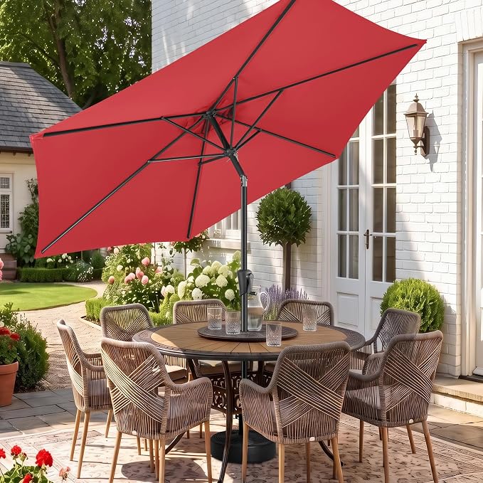 10 ft Patio Umbrella Outdoor with Push Button Tilt, Red | UV Protection, Waterproof, Large Porch Deck Umbrella for Pool, Table, Garden, Backyard, Provides Shade