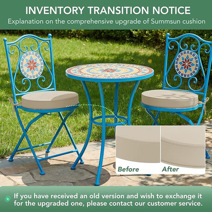 Summsun Outdoor Bistro Chair Cushions Set of 4, 15" D x 3" H Round Chair Cushions Waterproof and Fade Resistant Chair Cushion Pads with Non-Slip Ties and Removable Covers for Garden, Cream