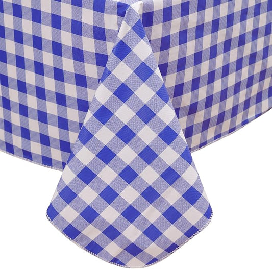 Heavy Duty Vinyl Tablecloth with Flannel Backing Waterproof Oil-Proof Plastic Table Cloth Stain-Resistant Wipeable Rectangle or Square Table Cover for Indoor and Outdoor (Blue Checkered, 60x102 Inch)