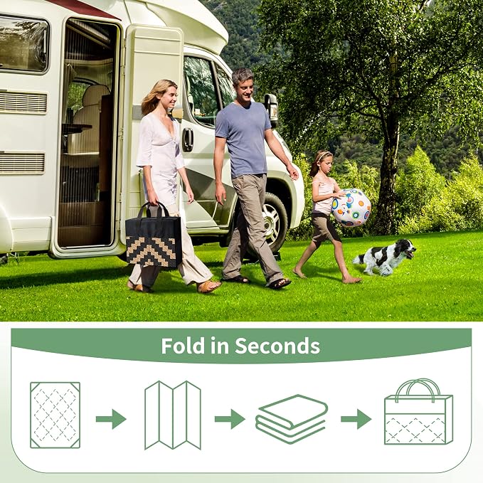 GENIMO Outdoor Rug, Waterproof Plastic Rugs for Patio, 5'x8' Black Brown | Outside Larger Modern Carpet Mat for Porch Decor, Deck, Balcony, Camping, RV, Backyard, Picnic, Beach, Reversible, Foldable