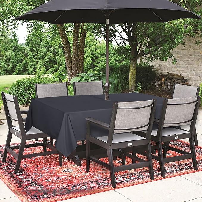 SARAFLORA Outdoor and Indoor Tablecloth -60x120 inch Grey, Wrinkle Free Washable Waterproof Table Cloth with Umbrella Hole and Zipper Rectangle Table Cover for Spring/Summer/Patio/Picnic/BBQS/Party