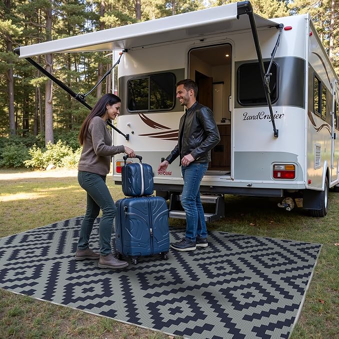 GENIMO Outdoor Rug, Waterproof Plastic Rugs for Patio, 5'x8' Cloud Blue | Outside Larger Modern Carpet Mat for Porch Decor, Deck, Balcony, Camping, RV, Backyard, Picnic, Beach, Reversible, Foldable