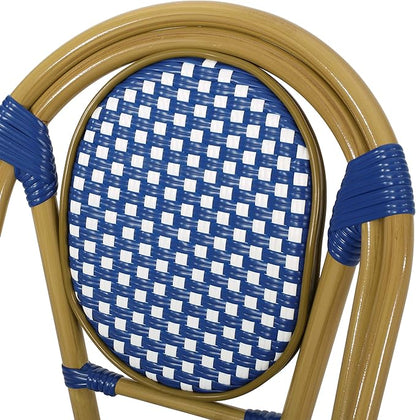 Christopher Knight Home Gwendolyn Outdoor French Bistro Chairs (Set of 2), Blue + White + Bamboo Print Finish
