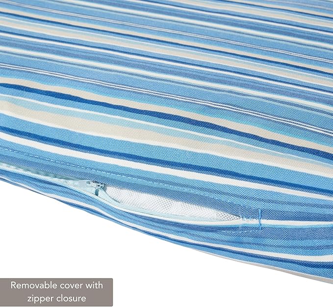 Outdoor Reversible Chaise Lounge Chair Cushion, Steel Blue Stripe