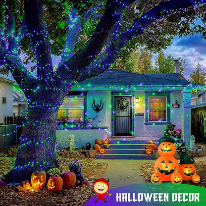 JMEXSUSS 66ft 200 LED Purple and Green Halloween Lights Plug in | Connectable ,8 Modes, Waterproof, Halloween String Lights for Tree Yard Outdoor Indoor Bedroom Garden Patio Decor