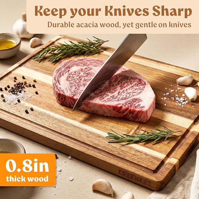 Extra Large Acacia Wood Cutting Board 17x13, Juice Groove | Non Toxic Wooden Chopping Boards, Knife Friendly, Large Kitchen Boards for Meat, Cheese, Charcuterie & Serving