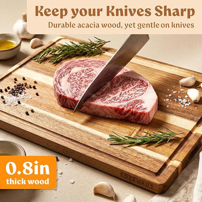 Extra Large Acacia Wood Cutting Board 17x13, Juice Groove | Non Toxic Wooden Chopping Boards, Knife Friendly, Large Kitchen Boards for Meat, Cheese, Charcuterie & Serving