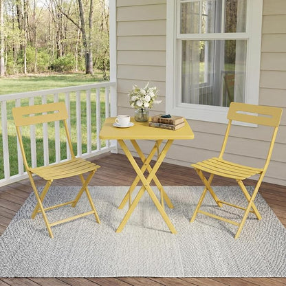 Garvee 3-Piece Bistro Set, Outdoor/Indoor Folding Patio Furniture Set,Space Saving Folding Design, Outdoor Table and Chairs Set for Patio, Garden, Balcony and Poolside, Yellow