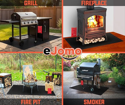 Under Grill Fire Pit Mats for Outdoor Grill Deck Protector - Black Under BBQ Grill Mat w/Fire Blanket & Corner Weights, Double-Sided Fireproof Design, Heat Resistance Up to 2000°F (40x60)