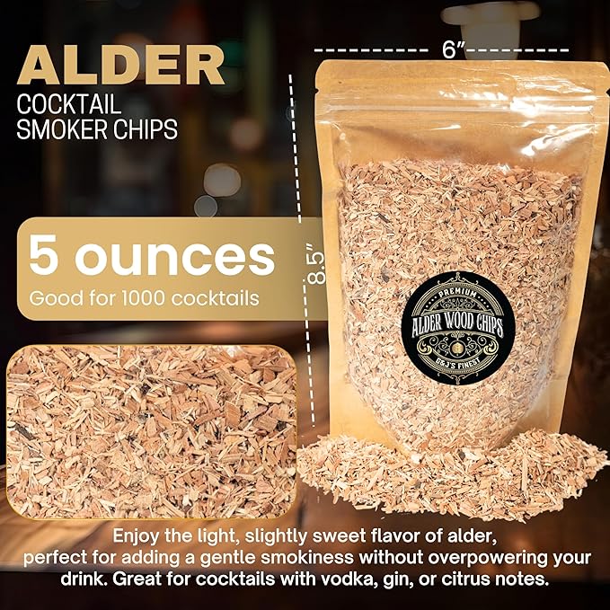 Alder Wood Chips for Cocktail Smoker; Smoked Whiskey/Bourbon/Old Fashioned Drinks - Fine Sawdust Shavings for Cocktail Smoking Guns, Smoke Box, BBQ - 5oz Gift Bag & Spoon By G&J's Finest