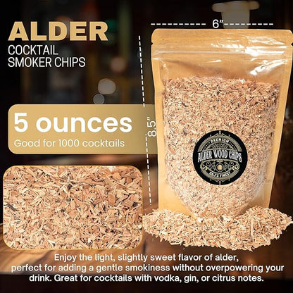 Alder Wood Chips for Cocktail Smoker; Smoked Whiskey/Bourbon/Old Fashioned Drinks - Fine Sawdust Shavings for Cocktail Smoking Guns, Smoke Box, BBQ - 5oz Gift Bag & Spoon By G&J's Finest