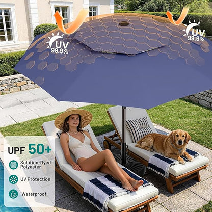 AreShark 12ft 2 Tiers Patio Umbrella - Outdoor Umbrella Waterproof UV Protection, Market Table Umbrella w/ 8 Sturdy Ribs&Crank for Pool, Porch, Garden(Navy)