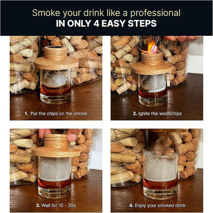 Cocktail Smoker Wood Chips by Barhance - Oak, Pecan, Cherry, Apple Wood Chips for Smoking Cocktail - Smoking Chips for Whiskey, Bourbon, Cocktails - Wood Chip for Smoker - Gift for Bartenders