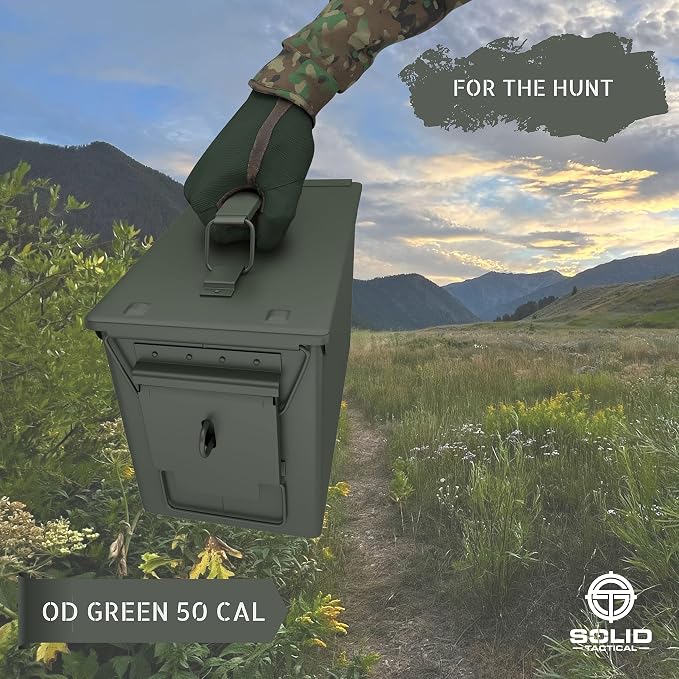 Lockable Metal Ammo Storage Box - Military & Army Steel Ammo Can for Ammunition Storage - Waterproof Ammo Crate Utility Box