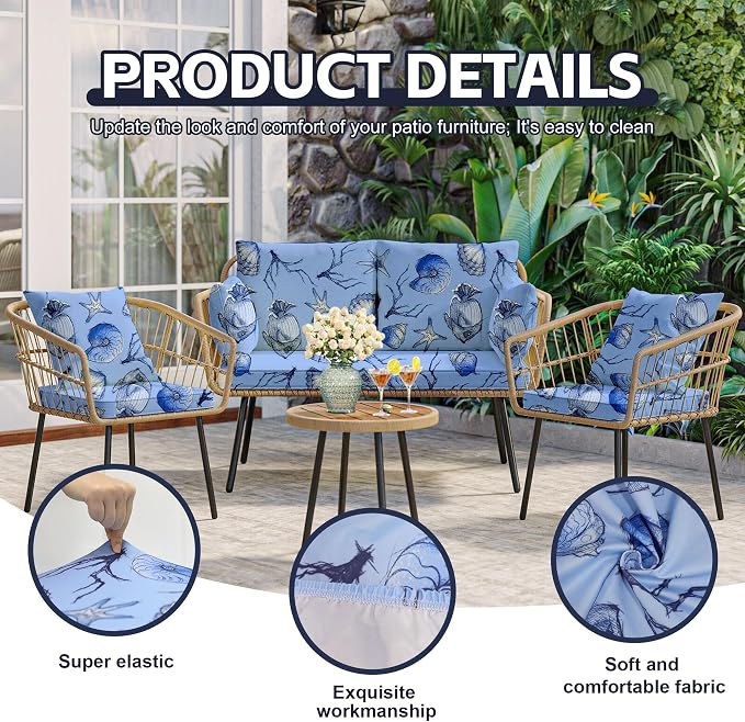 8Pcs Patio Cushion Covers, Outdoor Stretch Cushion Covers, Washable | Stretch Fit, Replacement, Washable and Reusable Furniture Protectors, Fits most patio furniture cushion covers, Cover Only